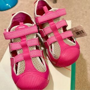 Teva Jansen Youth Girls 4 Water Shoes Toe Cap Pink Gray Leather